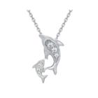 Diamond-accent 10k White Gold Dolphins Mini Pendant Necklace