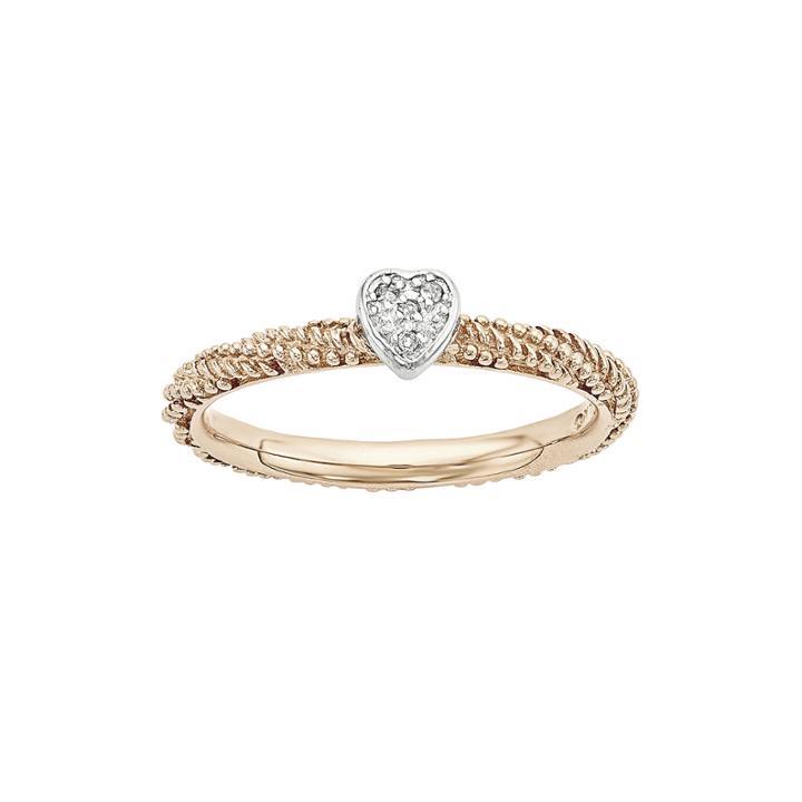 Personally Stackable Diamond-accent 18k Rose Gold Over Silver Stackable Heart Ring