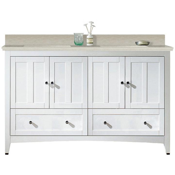 59-in. W Floor Mount White Vanity Set For 3h4-in. Drilling Beige Top Biscuit Um Sink