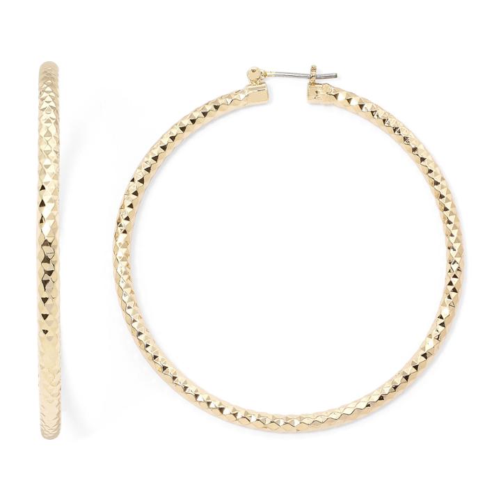 Sensitive Ears Diamond-cut Gold-tone Hoop Earrings
