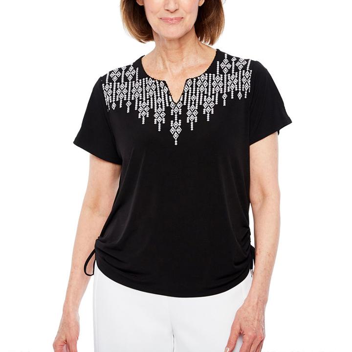 Alfred Dunner Upper East Side Short Sleeve Split Crew Neck T-shirt-womens Petites