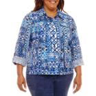 Lark Lane Roll Sleeve Print Shirt Jacket-plus