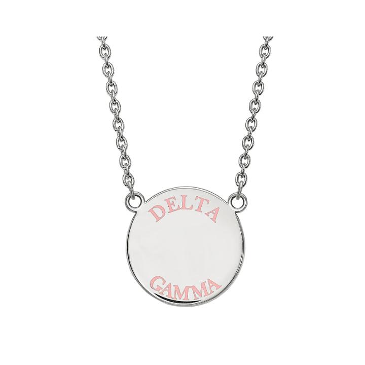 Delta Gamma Enamel Sterling Silver Disc Pendant Necklace