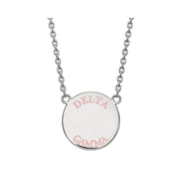 Delta Gamma Enamel Sterling Silver Disc Pendant Necklace