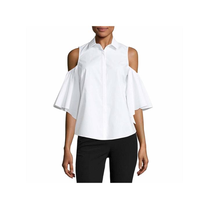 Worthington Cold Shoulder Button Frontshirt-talls
