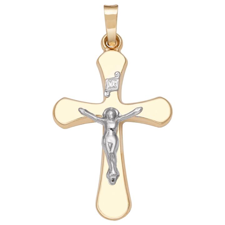 14k Two-tone Gold Rounded-edge Crucifix Charm Pendant