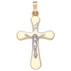 14k Two-tone Gold Rounded-edge Crucifix Charm Pendant