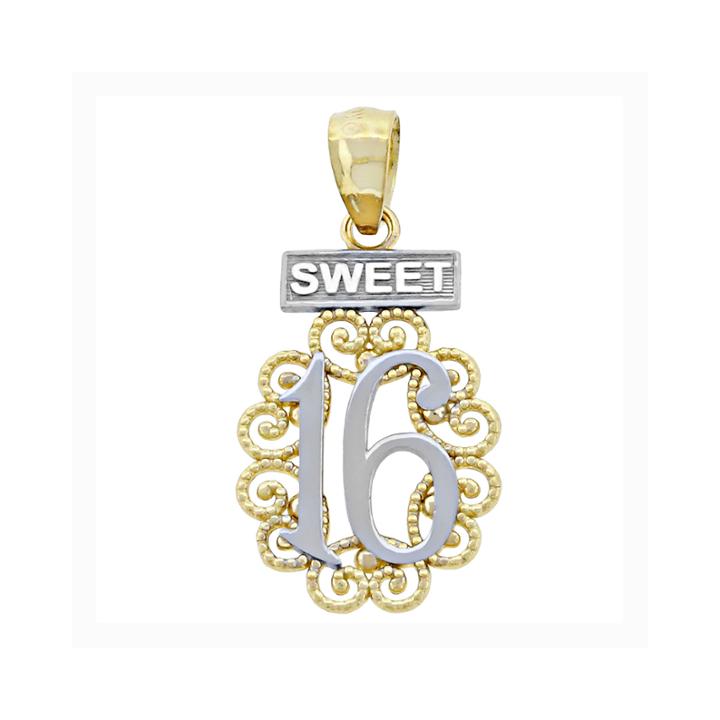 14k Two-tone Gold Sweet 16 Charm Pendant