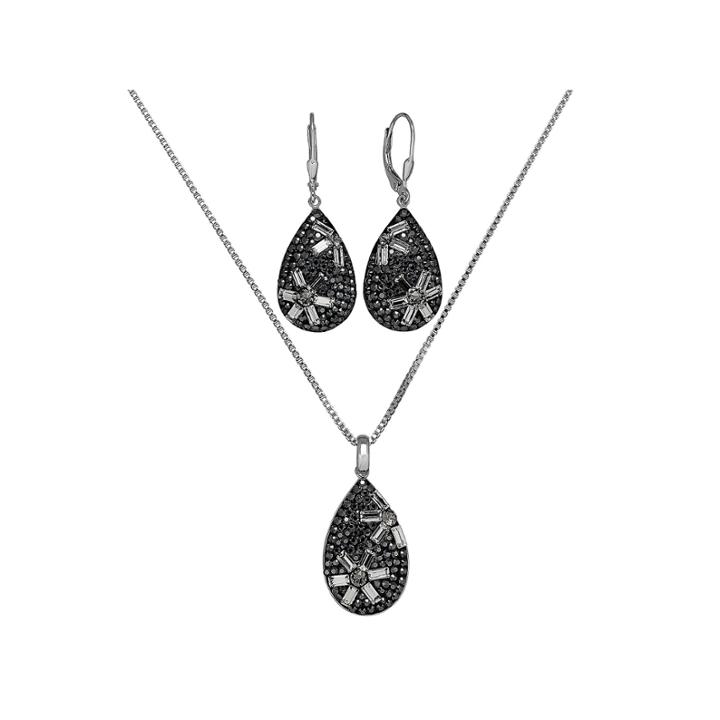 Womens 3-pc. Black Crystal Sterling Silver Jewelry Set