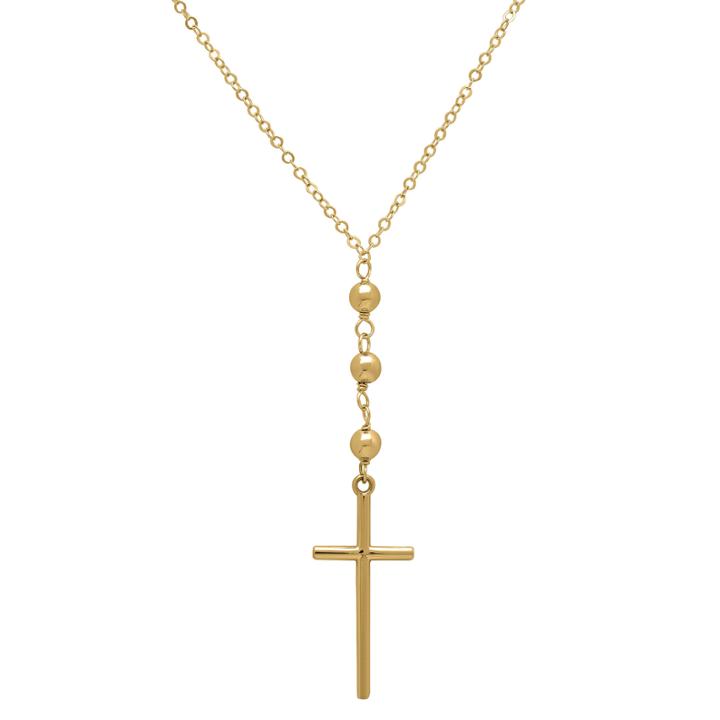 Infinite Gold&trade; 14k Yellow Gold Beaded Cross Necklace