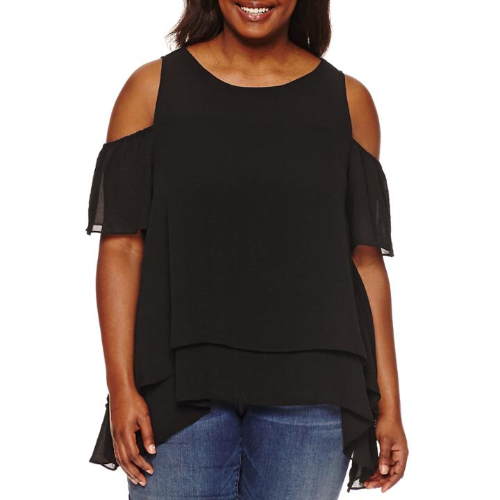 Boutique + Short Sleeve Woven Blouse-plus