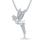 Enchanted Disney Fine Jewelry 1/10 C.t.t.w. Diamond Tinker Bell Pendant Necklace In Sterling Silver