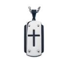 Mens Two-tone Stainless Steel Cross Cutout Dog Tag Pendant Necklace
