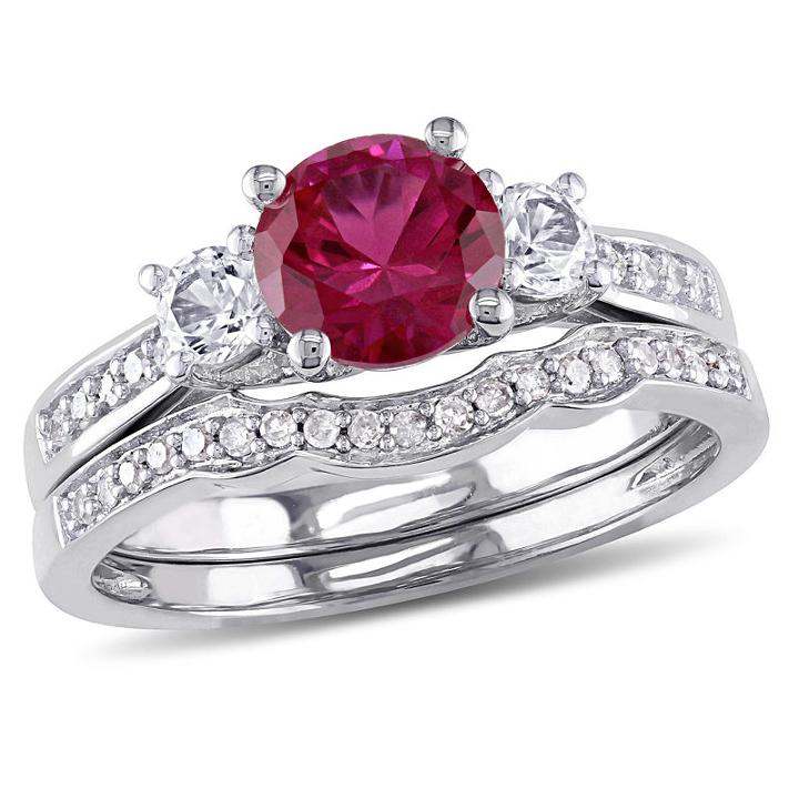 Lab Created Ruby & 1/7 Ct. T.w. Diamond 10k White Gold Bridal Set