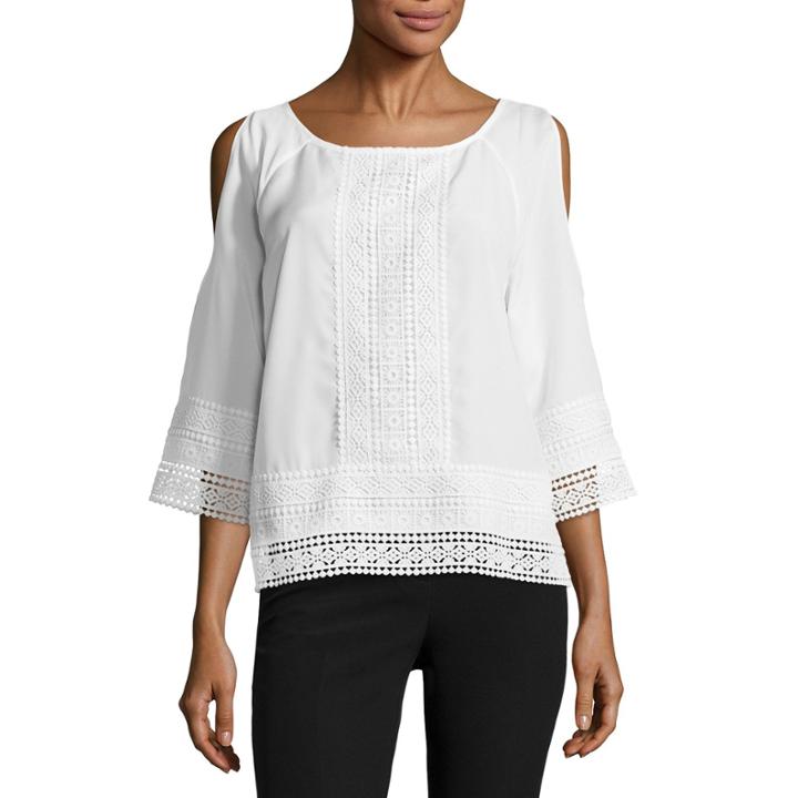 Worthington 3/4 Split Sleeve Lace Inset Blouse