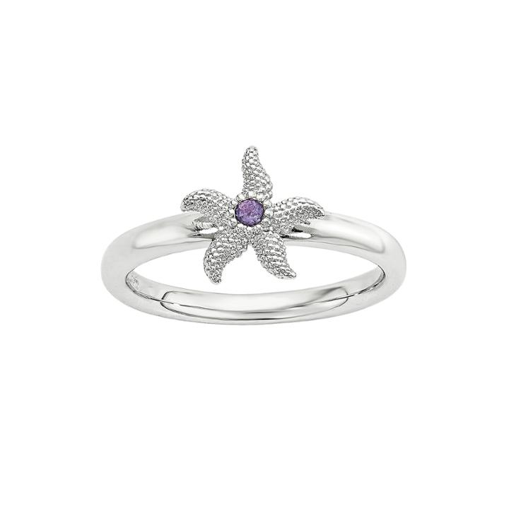 Genuine Amethyst Sterling Silver Stackable Starfish Ring