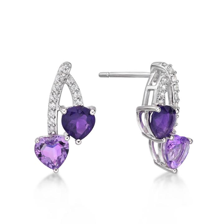 Heart Purple Amethyst Sterling Silver Stud Earrings