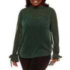 Belle + Sky Long Sleeve Mock Neck Woven Blouse-plus