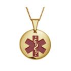 Personalized 18k Gold Over Stainless Steel Circle Engraved Medical Id Pendant Necklace