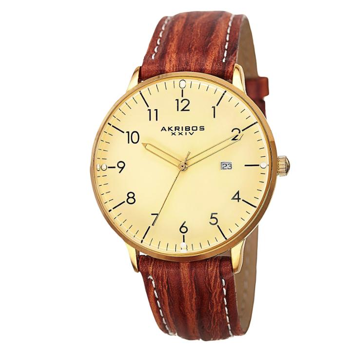 Akribos Xxiv Unisex Brown Strap Watch-a-715yg