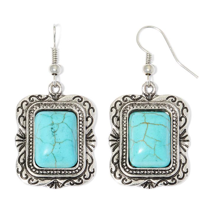 Aris By Treska Simulated Turquoise Square Drop Earrings