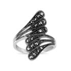 Womens Genuine Black Marcasite Sterling Silver Bypass Ring