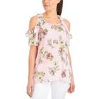 Ny Collection Printed Cold Shoulder Top