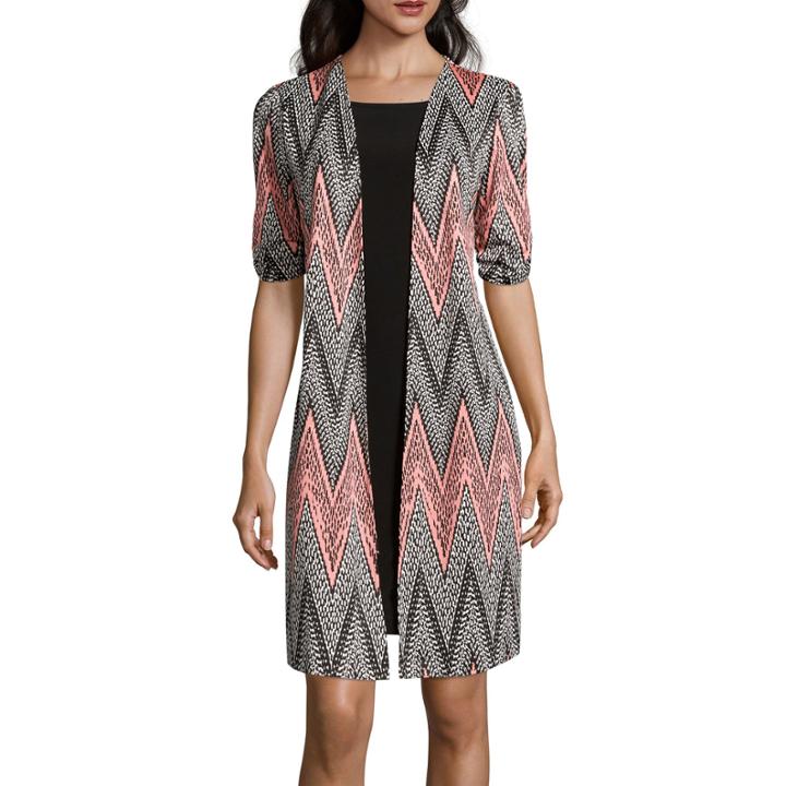 Perceptions Elbow-sleeve Chevron Mock Jacket Dress