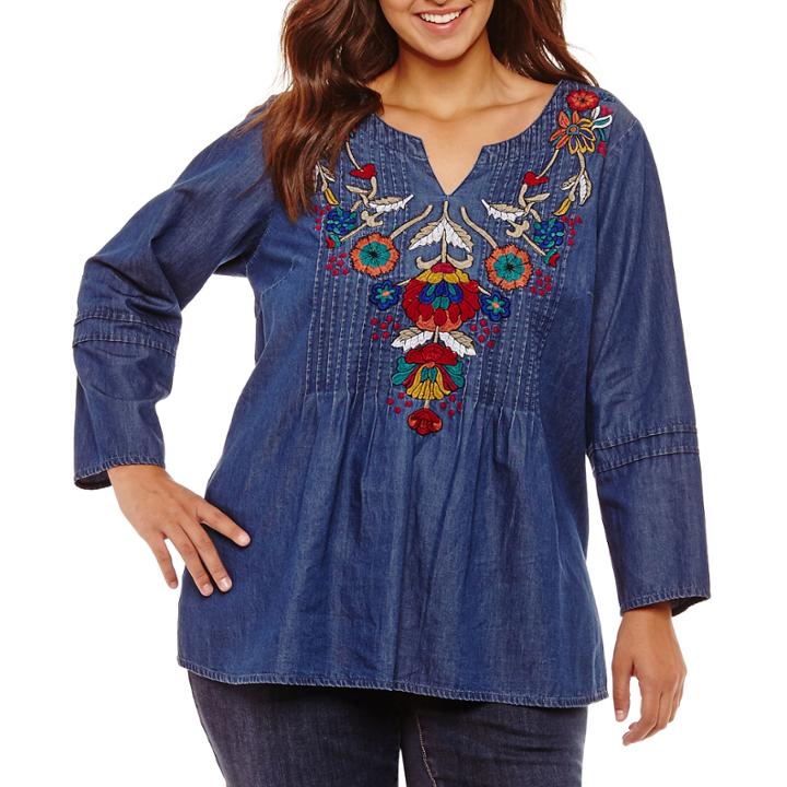 Long Sleeve Notch Neck Tunic-plus
