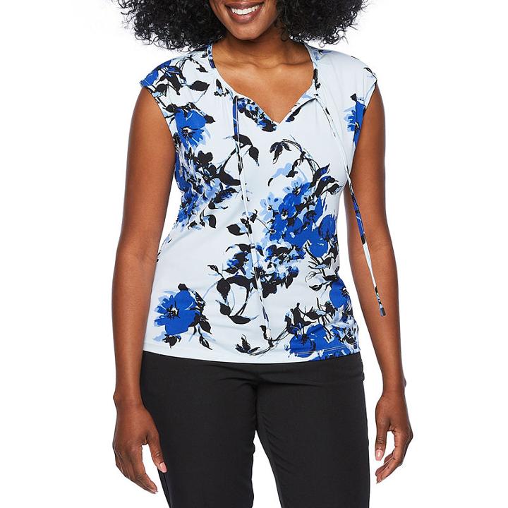 Liz Claiborne Sleeveless Floral T-shirt-womens Petite