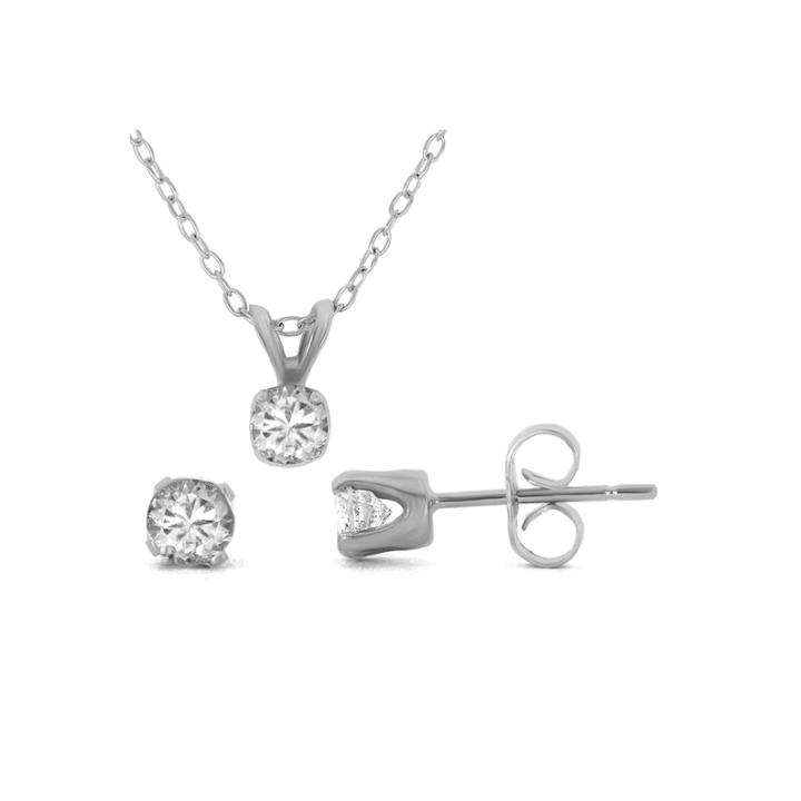 1/2 Ct. T.w. Diamond Pendant & Stud Earring Set Sterling Silver Necklace