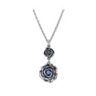 1928 Jewelry Silver-tone Blue Crystal Flower Pendant Drop Necklace