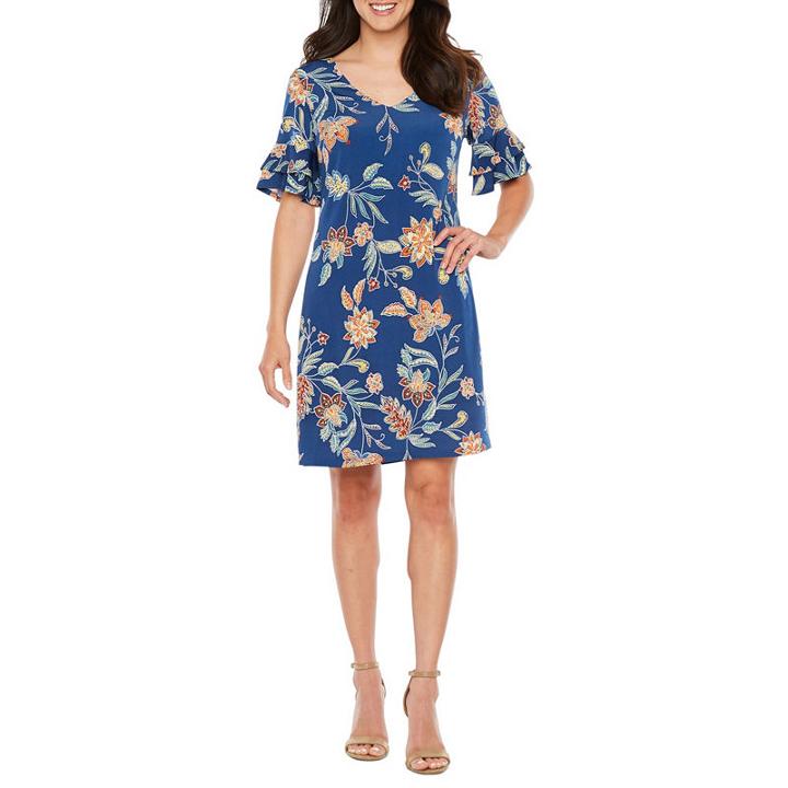 R & K Originals Elbow Bell Sleeve Floral Shift Dress