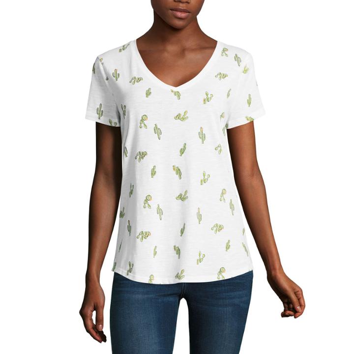 A.n.a Ana Cactus Boyfriend Tee Short Sleeve Crew Neck T-shirt-womens
