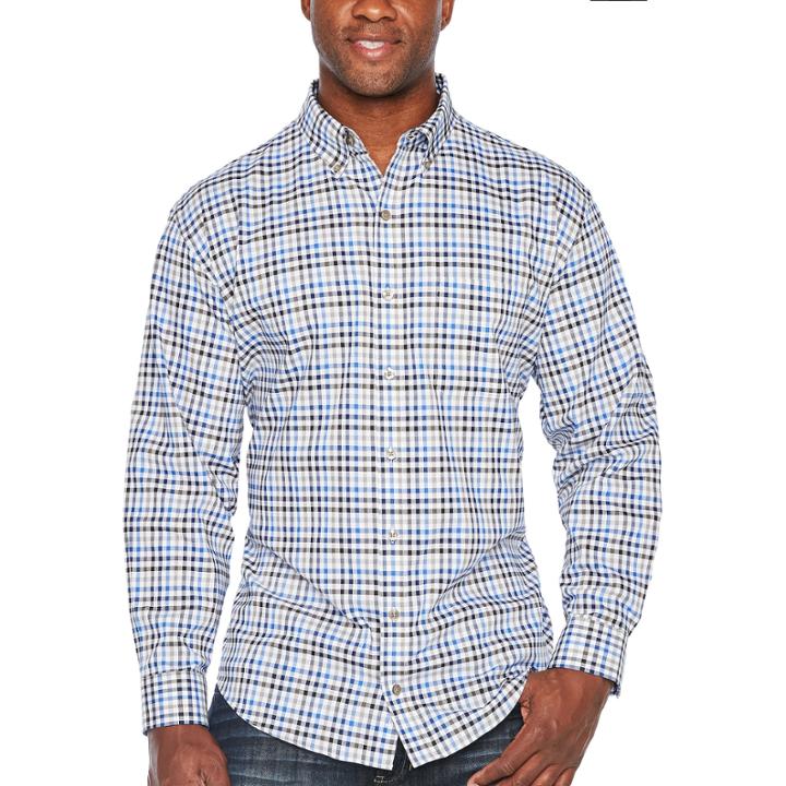 Van Heusen Long Sleeve Plaid Button-front Shirt-big And Tall