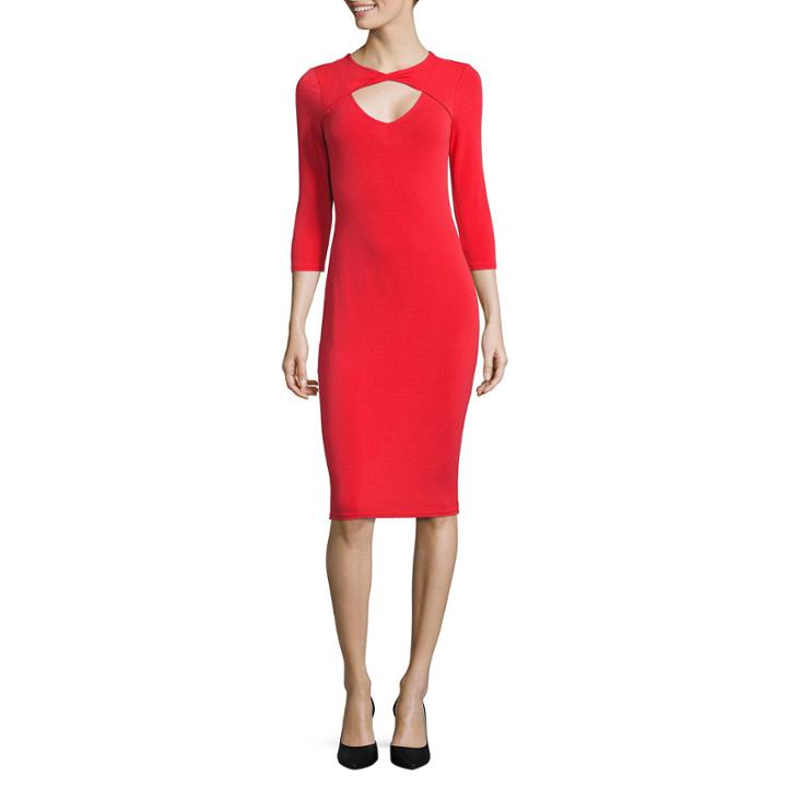 Belle + Sky 3.4 Open Twist Sleeve Twist Front Bodycon Dress