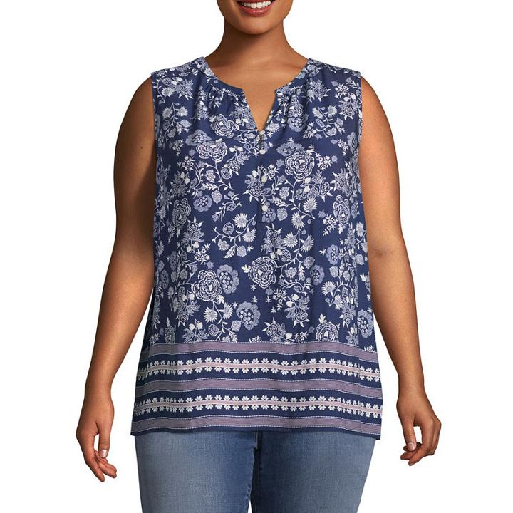 Liz Claiborne Elbow Sleeve Scoop Neck Top- Plus