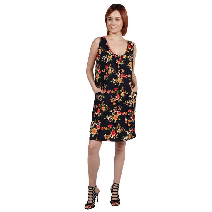 24seven Comfort Apparel Bryn Black Floral Mini Dress