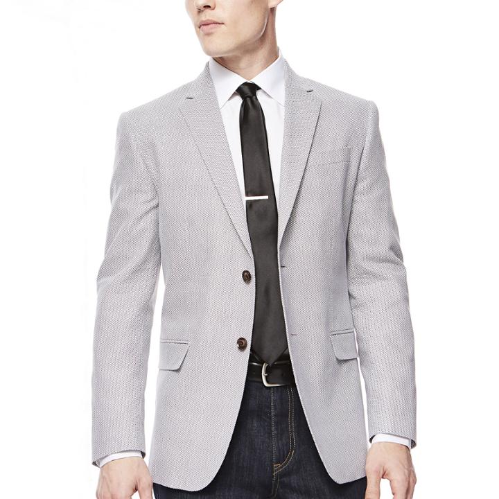 Jf J. Ferrar Grey Herringbone Sport Coat - Slim Fit
