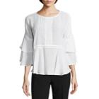 Liz Claiborne Tiered Bell Sleeve Round Neck Gauze Blouse