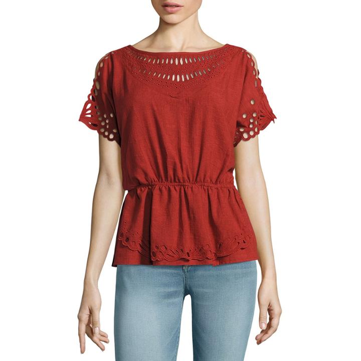 A.n.a Short Sleeve V Neck Woven Blouse