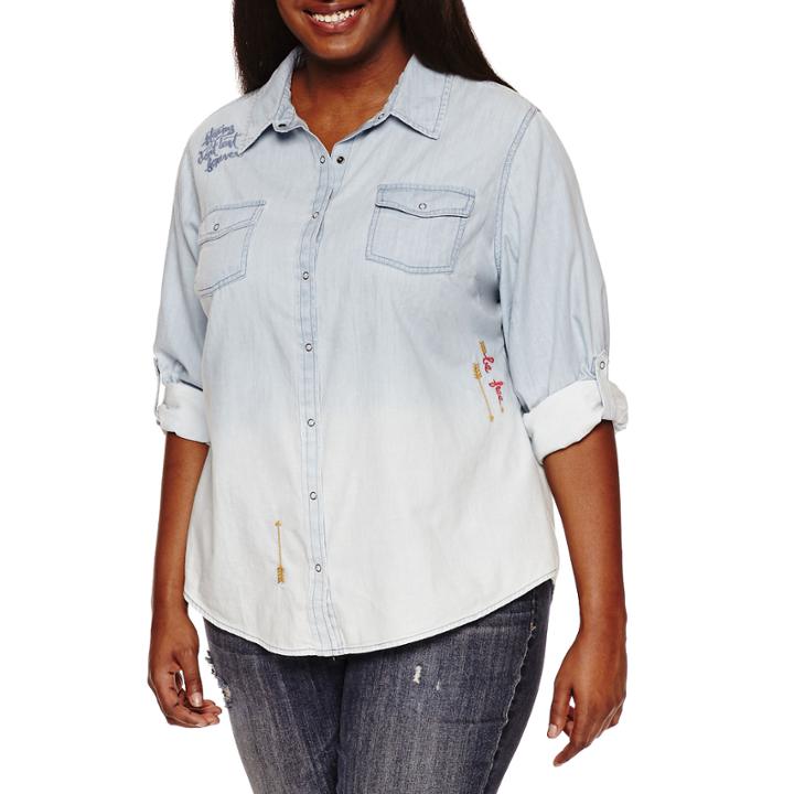 Arizona Embroidered Denim Shirt-juniors Plus