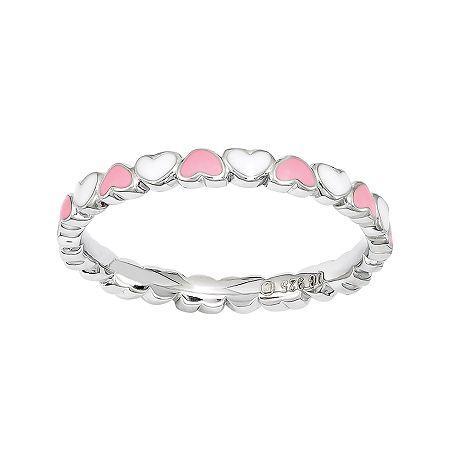 Personally Stackable Pink & White Enamel Stackable Heart Ring
