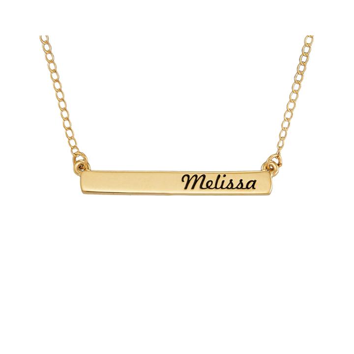 Personalized 10k Yellow Gold Engraved Name Bar Necklace