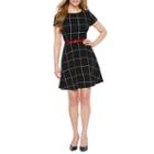 Alyx Short Sleeve Grid Fit & Flare Dress-petites