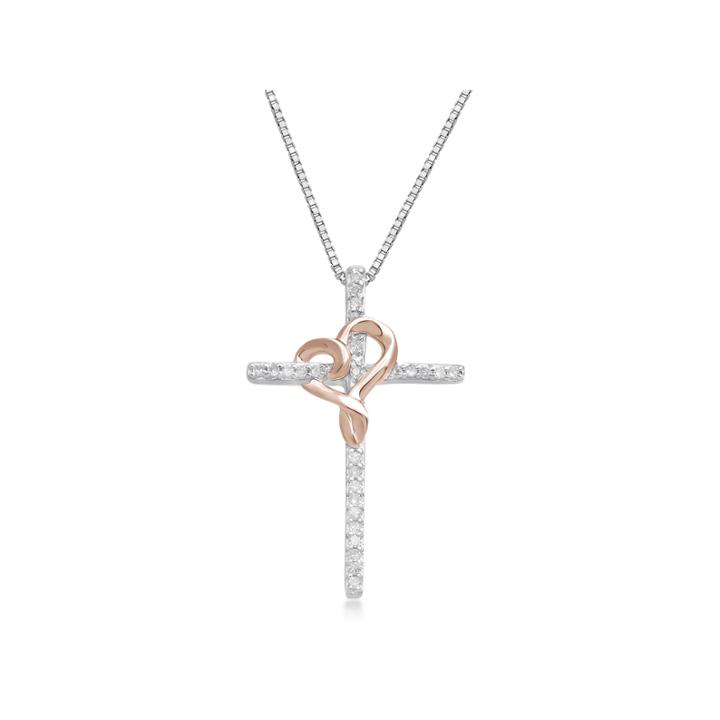 Hallmark Diamonds 1/10 Ct. T.w. Diamond Sterling Silver With 14k Rose Gold Accent Pendant Necklace