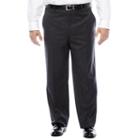 Stafford Super 100 Charcoal Chalk-stripe Flat-front Wool Suit Pants - Portly