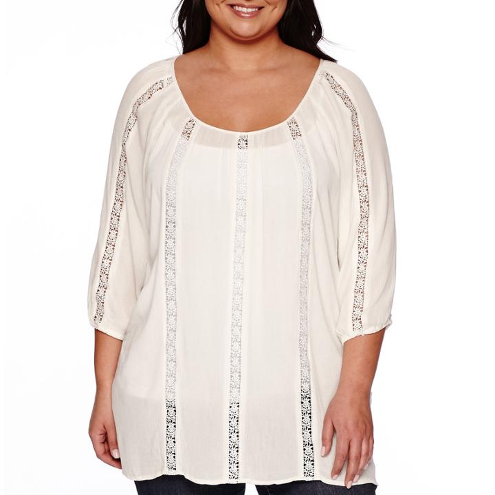 A.n.a 3/4-sleeve Lace Insert Peasant Blouse - Plus