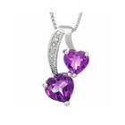 Genuine Amethyst And Diamond-accent Sterling Silver Double-heart Pendant Necklace