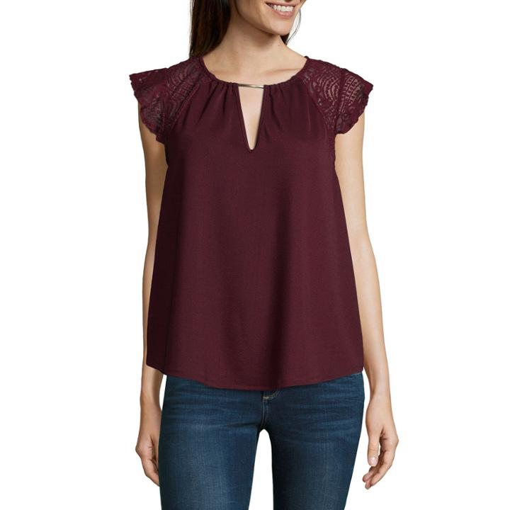 Heart N Soul Short Sleeve Round Neck Crepe Blouse-juniors